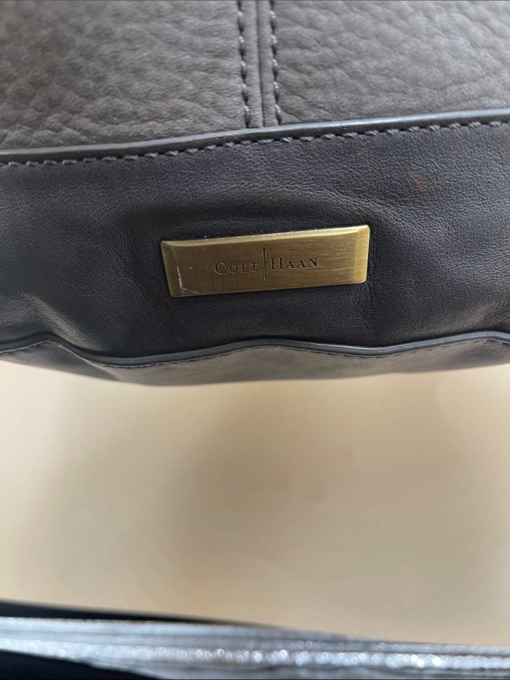Cole Haan Smoke Gray Pebbled Leather Hobo Bag - Picture 2 of 7